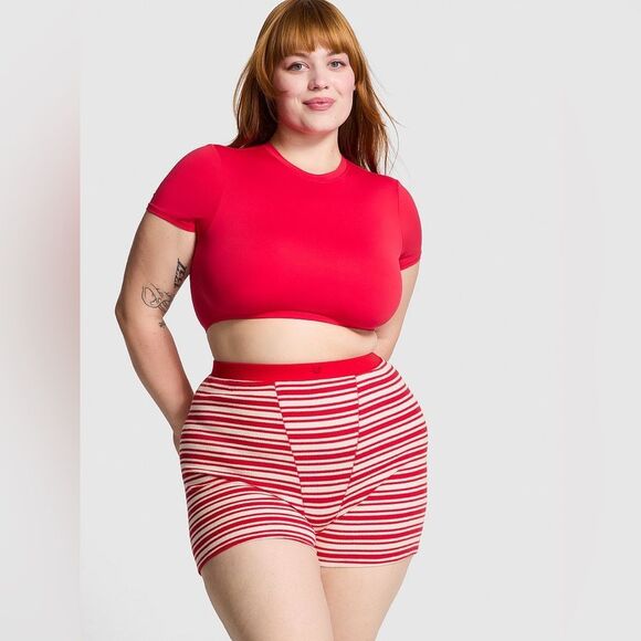 Victoria's Secret PINK Thermal Boxer Brief Shorts in Red/White Stripes Size XL - Picture 1 of 7